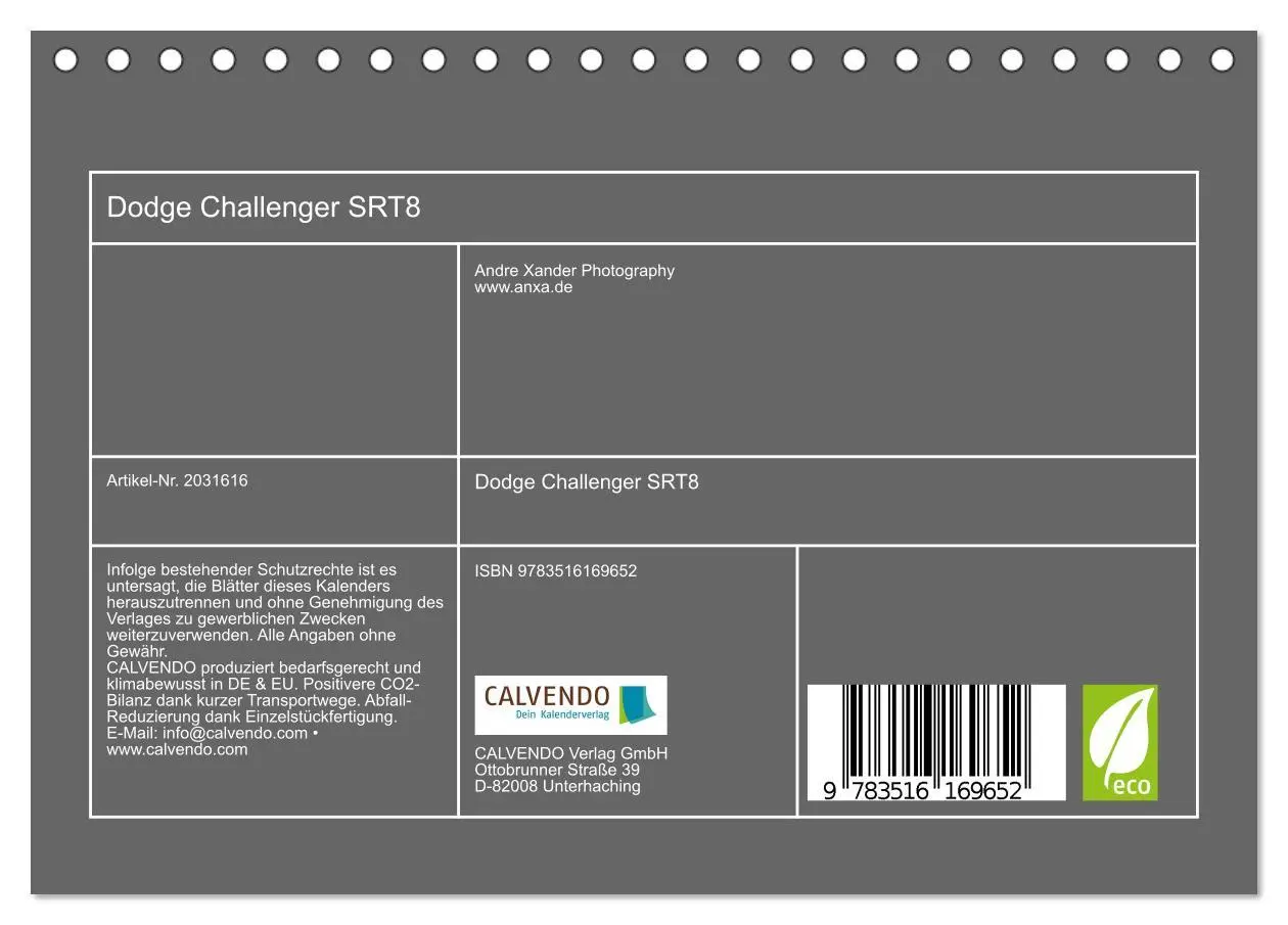 Bild: 9783516169652 | Dodge Challenger SRT8 (Tischkalender 2026 DIN A5 quer), CALVENDO...
