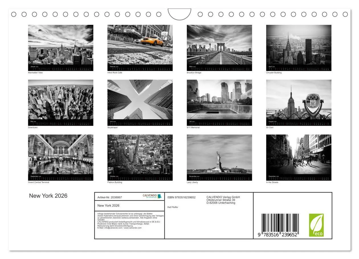Bild: 9783516239652 | New York 2026 (Wandkalender 2026 DIN A4 quer), CALVENDO Monatskalender
