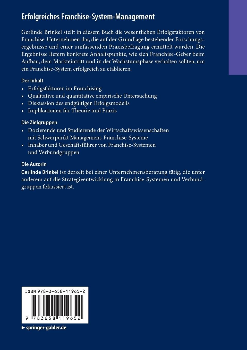 Rückseite: 9783658119652 | Erfolgreiches Franchise-System-Management | Gerlinde Brinkel | Buch