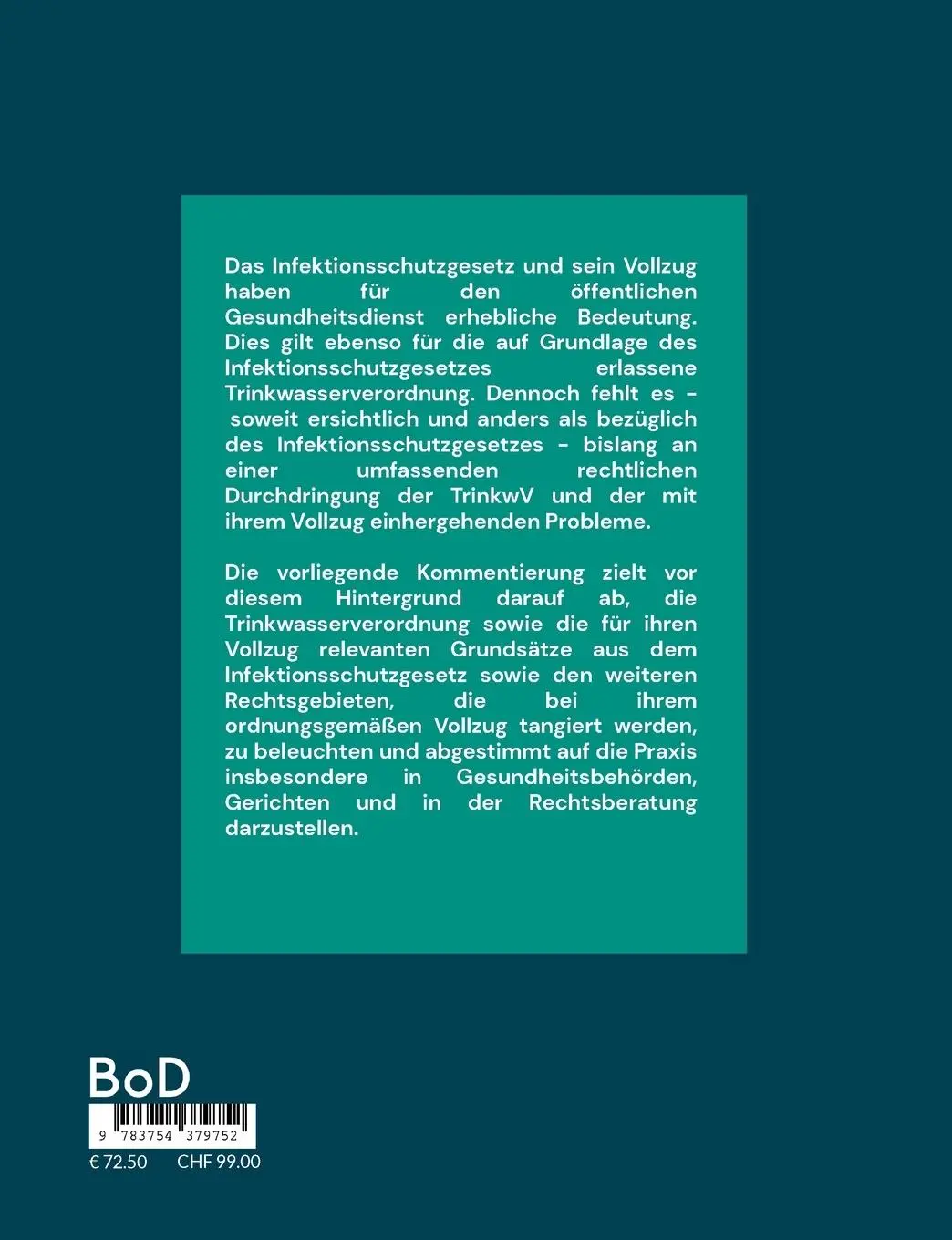 Rückseite: 9783754379752 | Trinkwasserverordnung | Kommentar | Jens Gerhardt | Taschenbuch | 2022