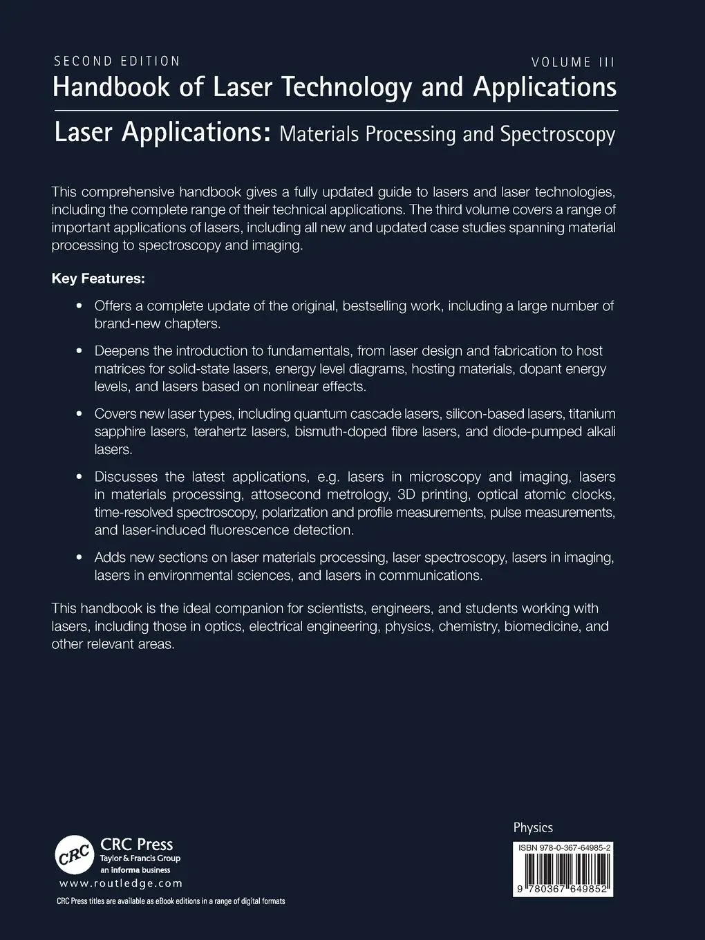 Rückseite: 9780367649852 | Handbook of Laser Technology and Applications | Chunlei Guo (u. a.)