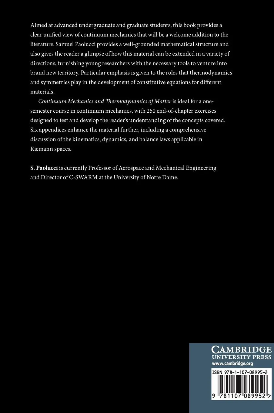 Rückseite: 9781107089952 | Continuum Mechanics and Thermodynamics of Matter | Samuel Paolucci