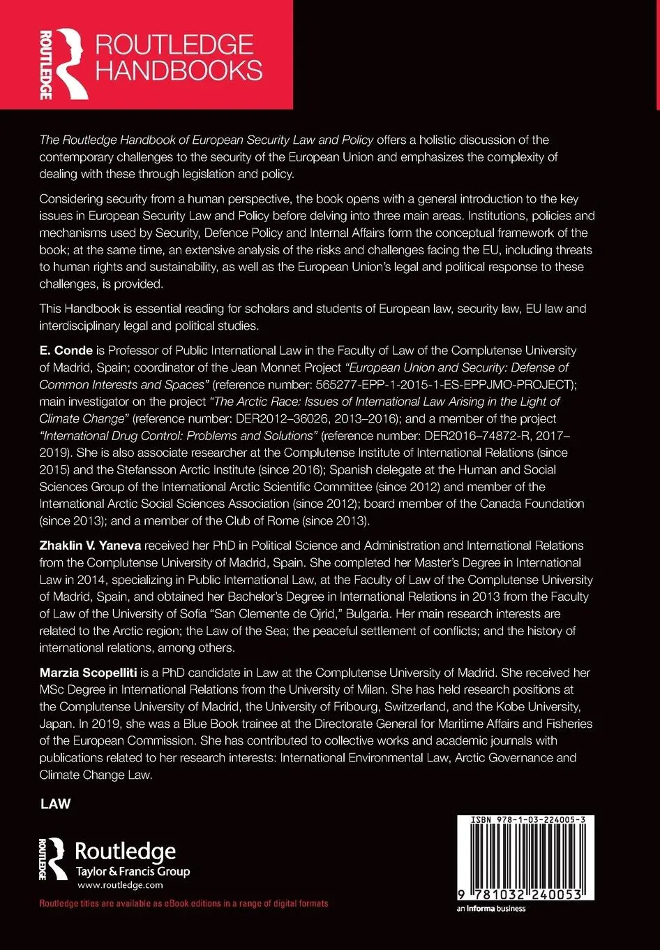 Rückseite: 9781032240053 | The Routledge Handbook of European Security Law and Policy | Buch