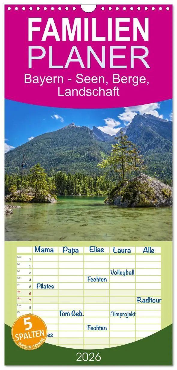 Cover: 9783516490053 | Familienplaner 2026 - Bayern - Seen, Berge, Landschaft mit 5...