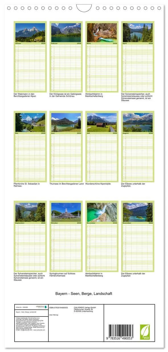 Bild: 9783516490053 | Familienplaner 2026 - Bayern - Seen, Berge, Landschaft mit 5...