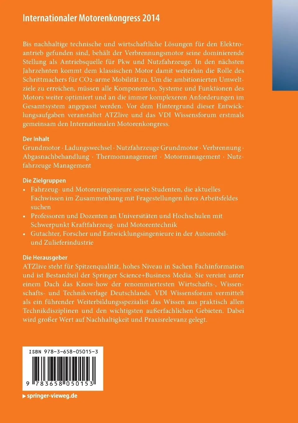 Rückseite: 9783658050153 | Internationaler Motorenkongress 2014 | Antriebstechnik im Fahrzeug