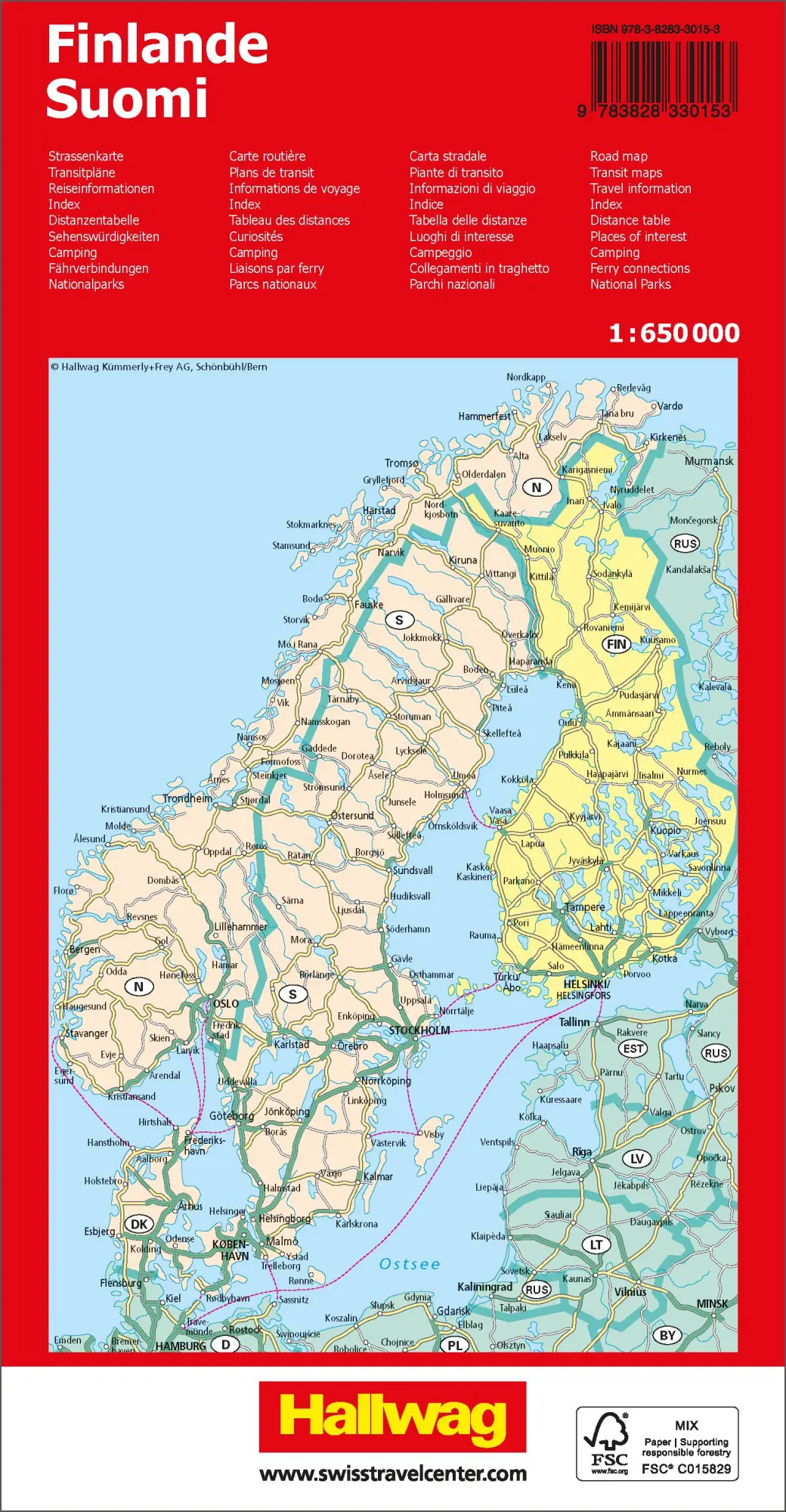 Rückseite: 9783828330153 | Hallwag Strassenkarte Finnland 1:650.000 | (Land-)Karte | Deutsch