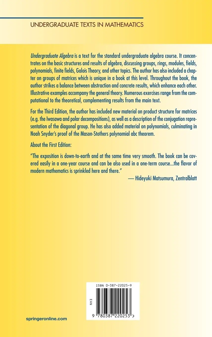 Rückseite: 9780387220253 | Undergraduate Algebra | Serge Lang | Buch | xii | Englisch | 2005