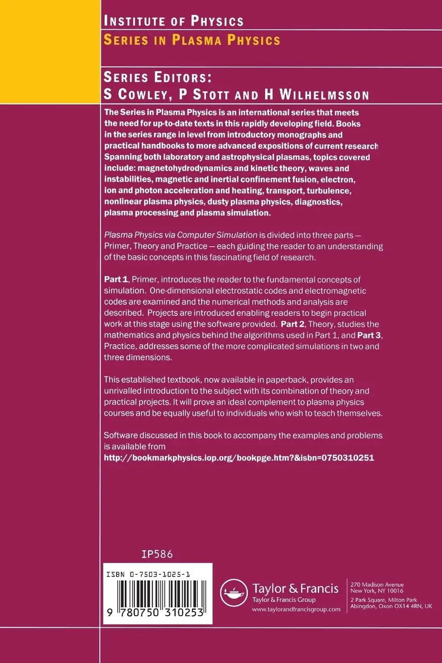Rückseite: 9780750310253 | Plasma Physics via Computer Simulation | C. K. Birdsall (u. a.) | Buch