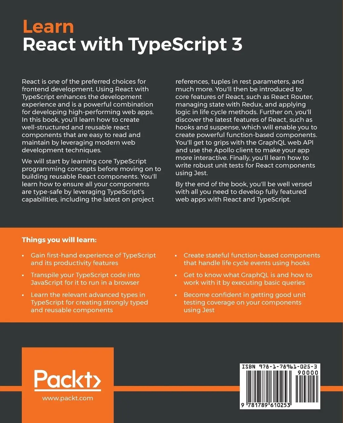 Rückseite: 9781789610253 | Learn React with TypeScript 3 | Carl Rippon | Taschenbuch | Englisch