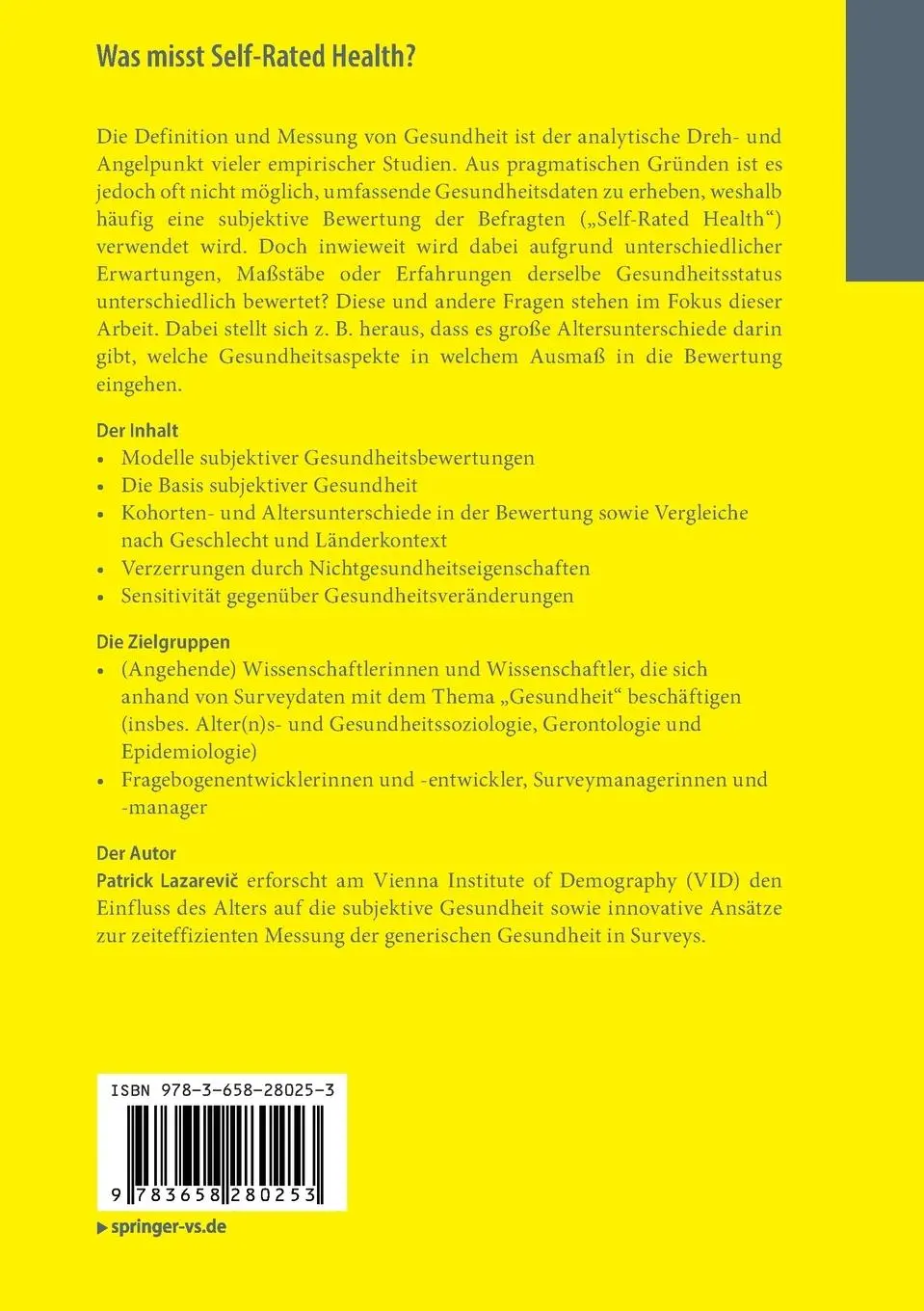 Rückseite: 9783658280253 | Was misst Self-Rated Health? | Patrick Lazarevi¿ | Taschenbuch | xvii