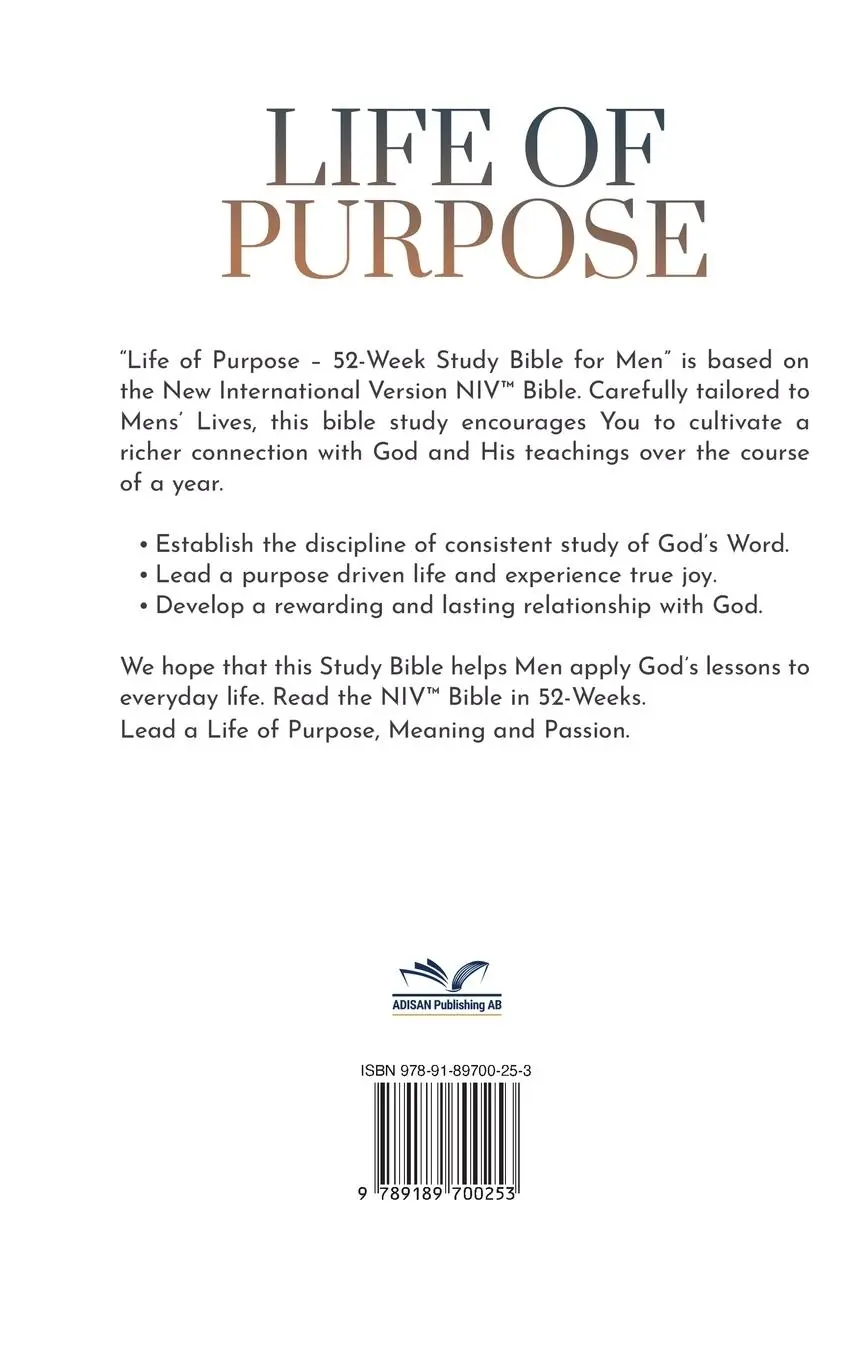 Rückseite: 9789189700253 | Life Of Purpose | 52-Week Study Bible for Men | Anders Bennett | Buch