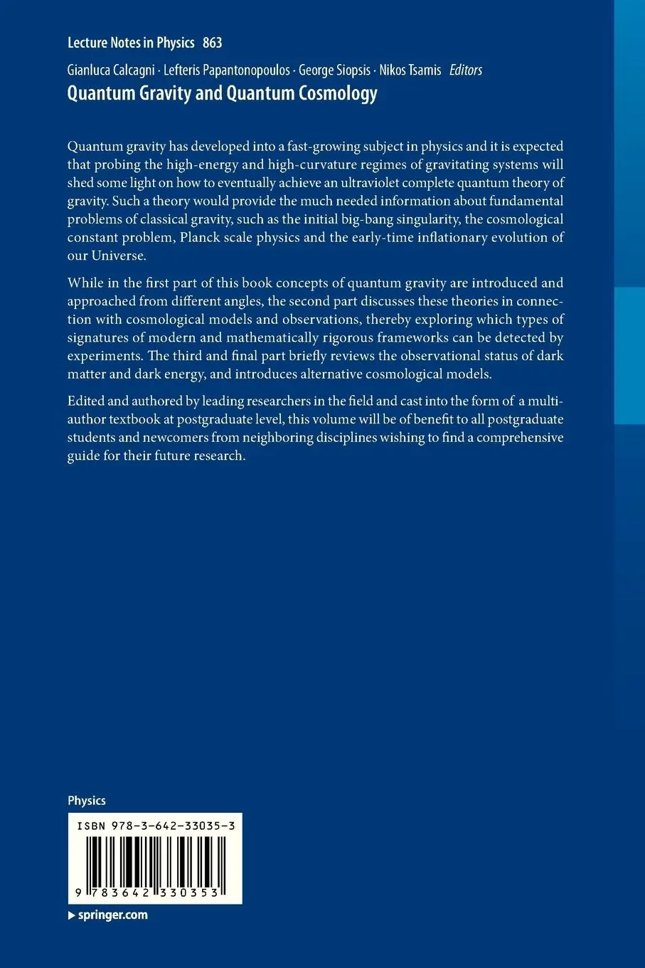 Rückseite: 9783642330353 | Quantum Gravity and Quantum Cosmology | Gianluca Calcagni (u. a.)