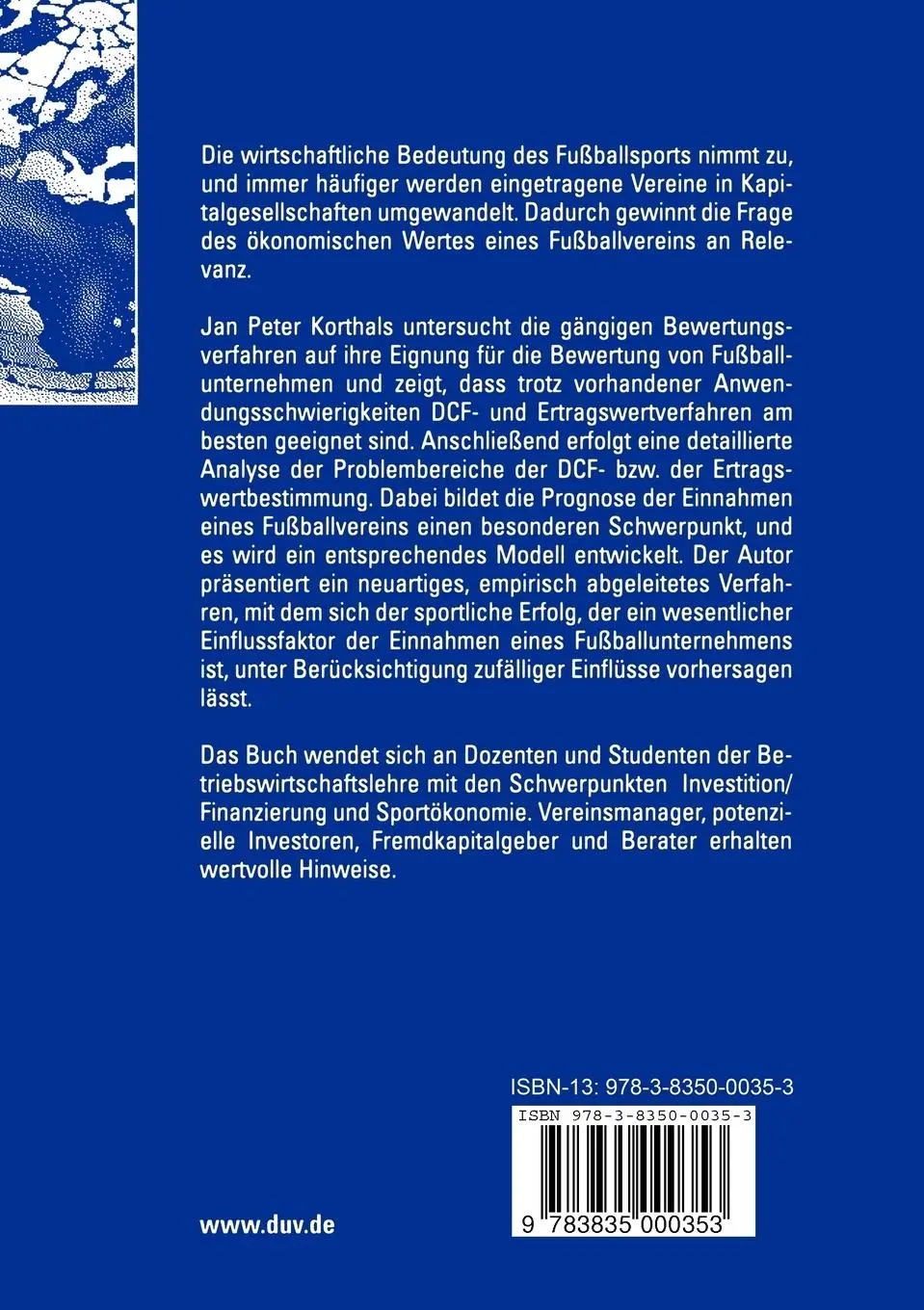 Rückseite: 9783835000353 | Bewertung von Fußballunternehmen | Jan Peter Korthals | Taschenbuch