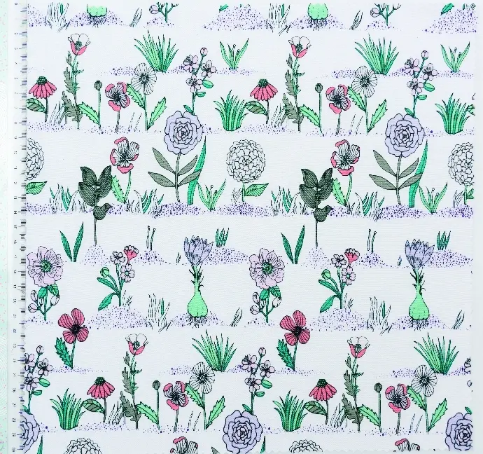 Stoff Weiß, Pflanzen und Gräser 50 x 140 cm