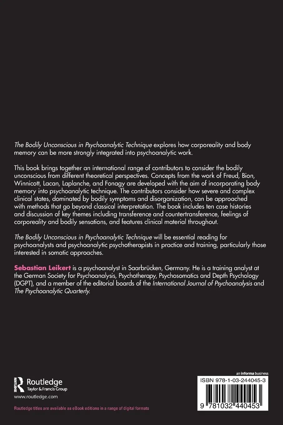 Rückseite: 9781032440453 | The Bodily Unconscious in Psychoanalytic Technique | Sebastian Leikert