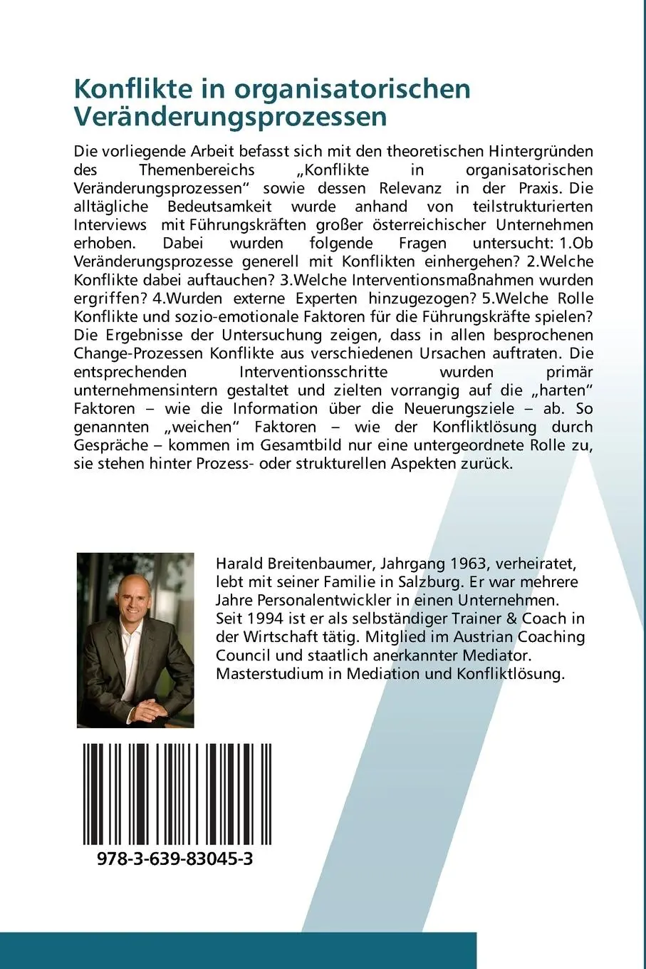 Rückseite: 9783639830453 | Konflikte in organisatorischen Veränderungsprozessen | Breitenbaumer
