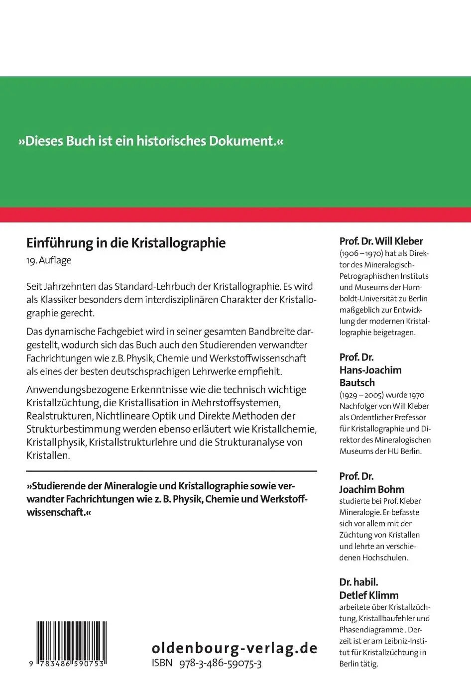 Rückseite: 9783486590753 | Einführung in die Kristallographie | Will Kleber (u. a.) | Taschenbuch