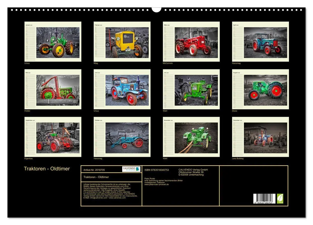 Bild: 9783516040753 | Traktoren - Oldtimer (Wandkalender 2026 DIN A2 quer), CALVENDO...