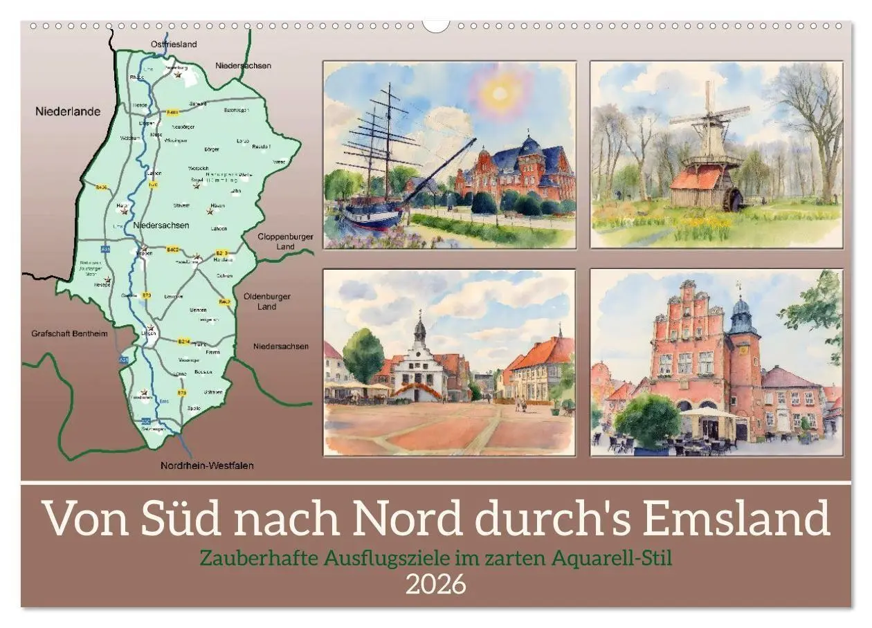 Cover: 9783516730753 | Von Süd nach Nord durch's Emsland (Wandkalender 2026 DIN A2 quer),...