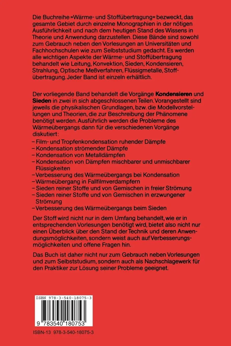 Rückseite: 9783540180753 | Wärmeübergang beim Kondensieren und beim Sieden | Karl Stephan | Buch