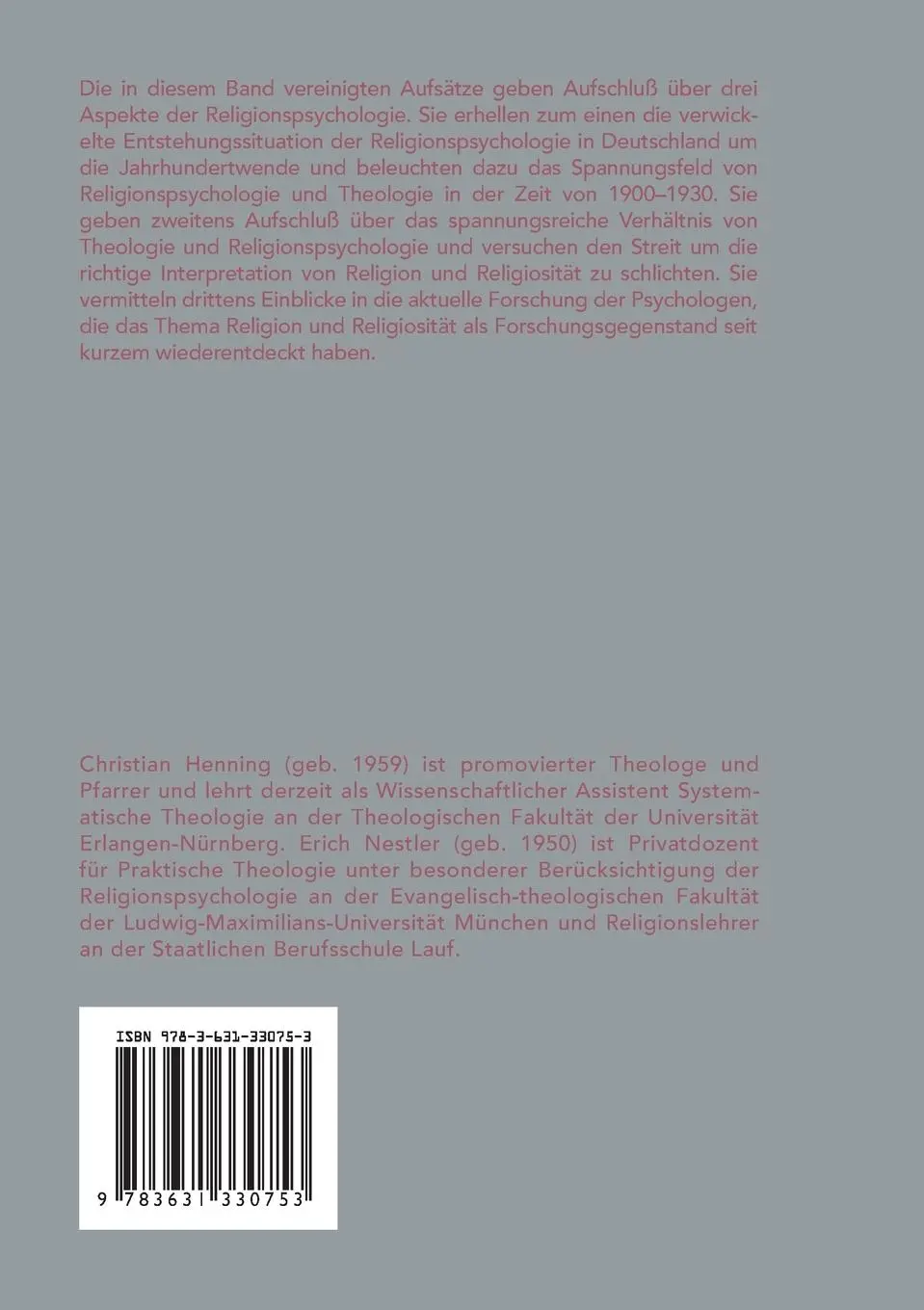 Rückseite: 9783631330753 | Religion und Religiosität zwischen Theologie und Psychologie | Buch