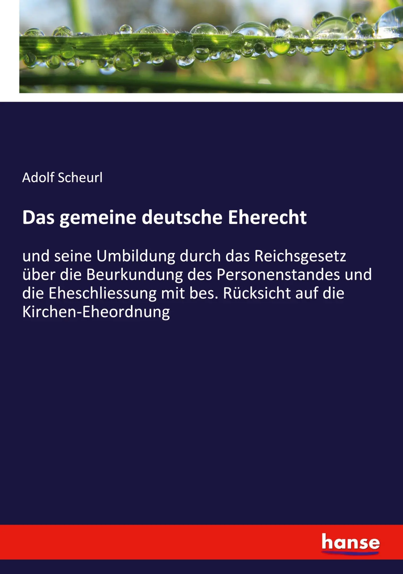Das gemeine deutsche Eherecht: und seine Umbildung durch das Reichsgesetz über die Beurkundung des Personenstandes und die Eheschliessung mit bes. Rücksicht auf die Kirchen-Eheordnung