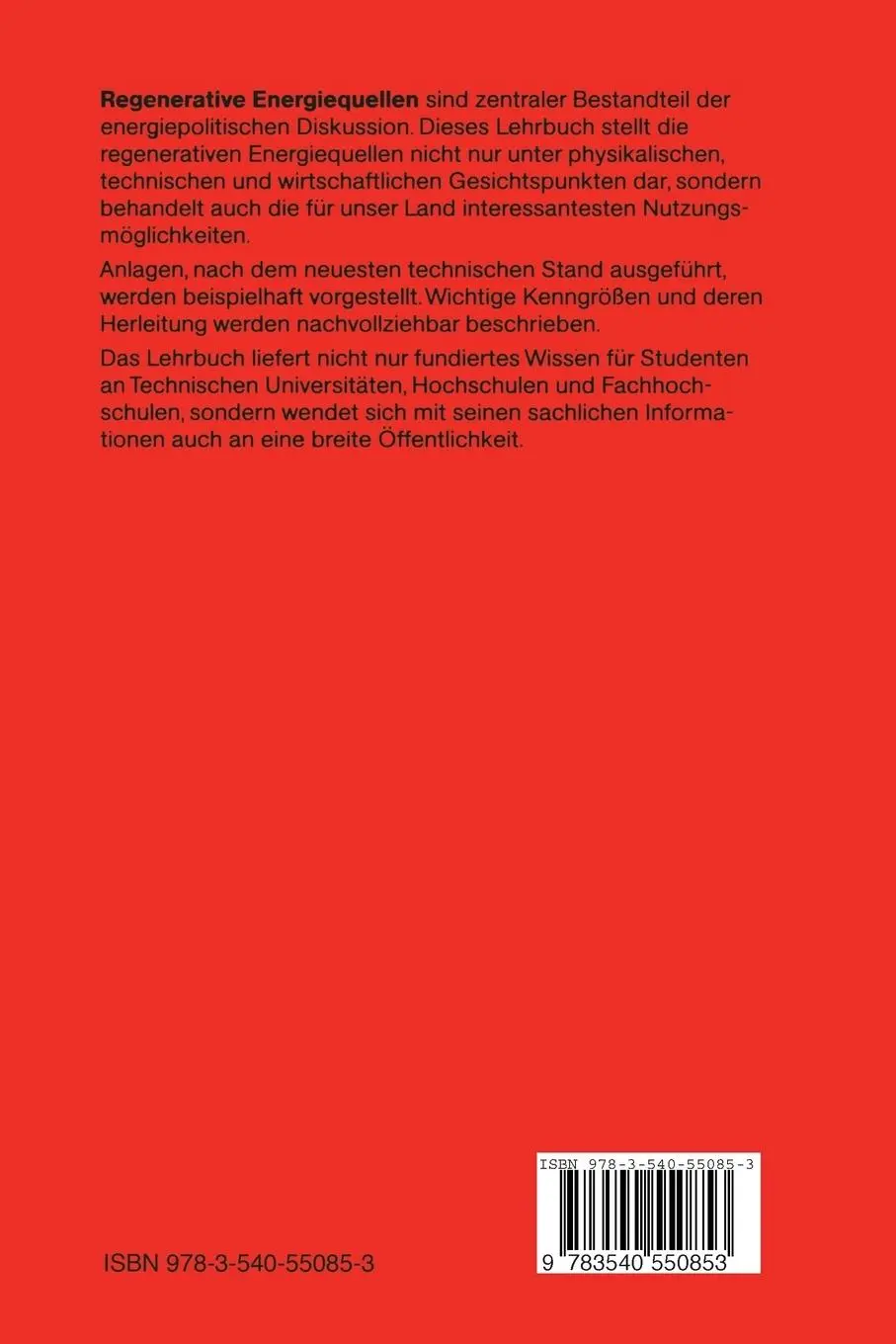 Rückseite: 9783540550853 | Regenerative Energiequellen | Michael Meliß (u. a.) | Taschenbuch