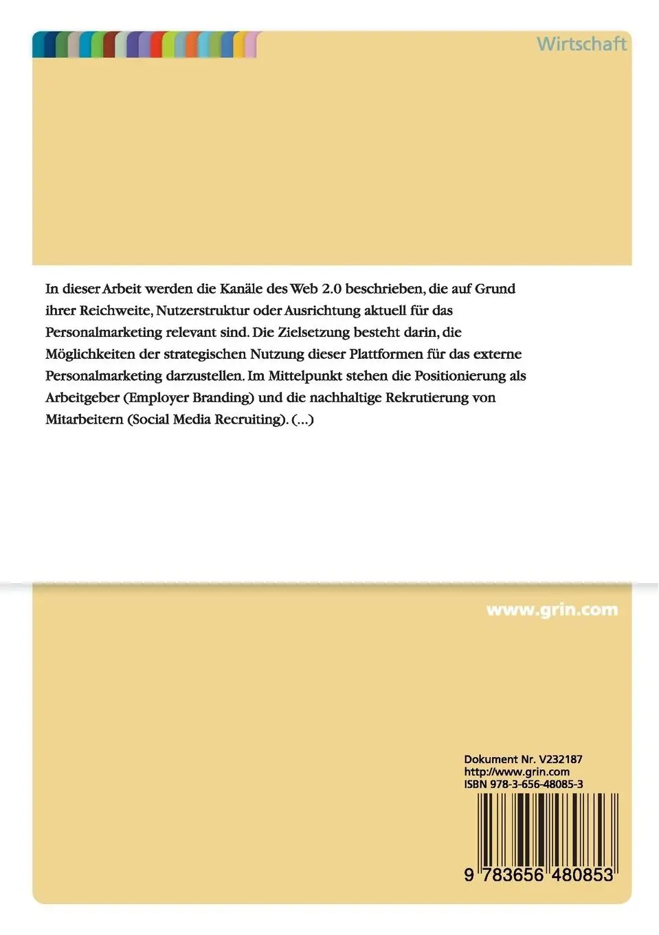 Rückseite: 9783656480853 | Personalmarketing im Web 2.0 | Astrid Werner | Taschenbuch | 92 S.