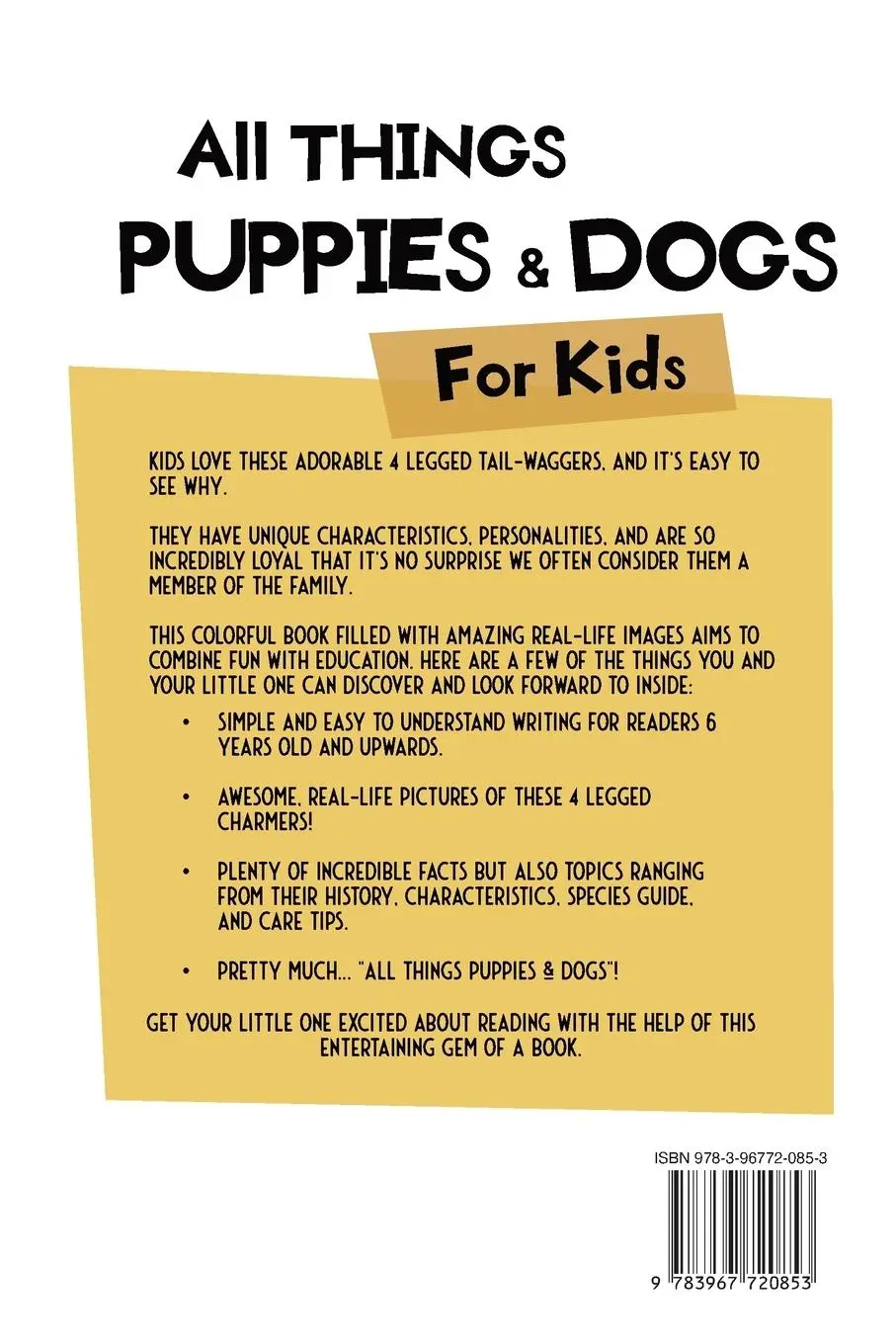 Rückseite: 9783967720853 | All Things Puppies &amp; Dogs For Kids | Animal Reads | Taschenbuch | 2022