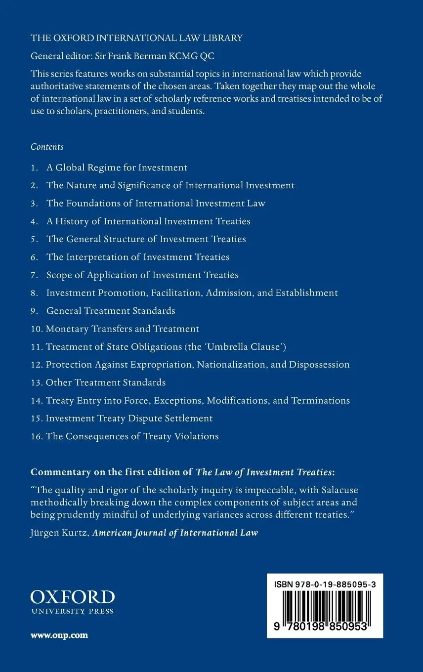 Rückseite: 9780198850953 | The Law of Investment Treaties | Jeswald W Salacuse | Buch | Gebunden