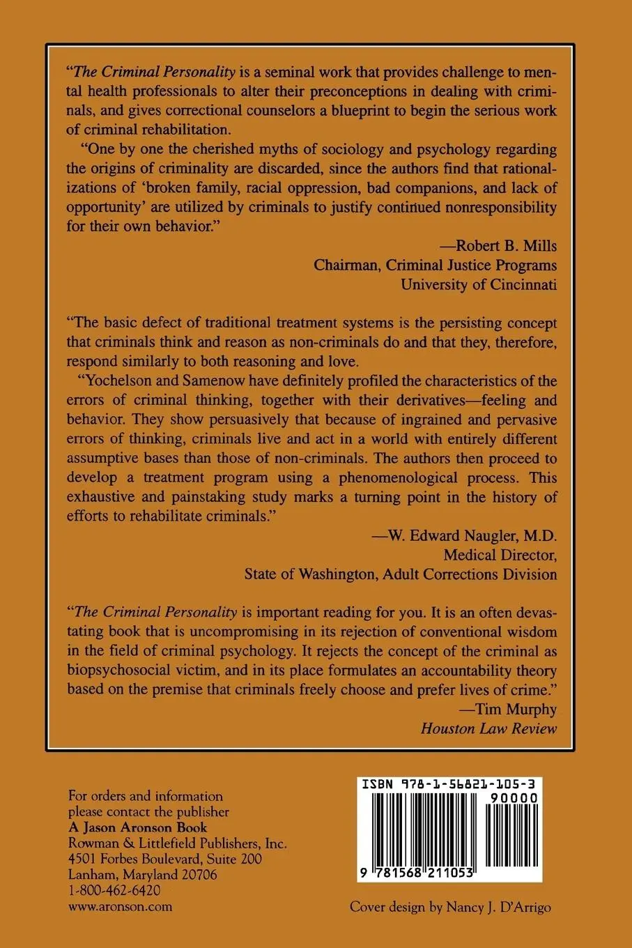 Rückseite: 9781568211053 | The Criminal Personality | A Profile for Change | Yochelson (u. a.)