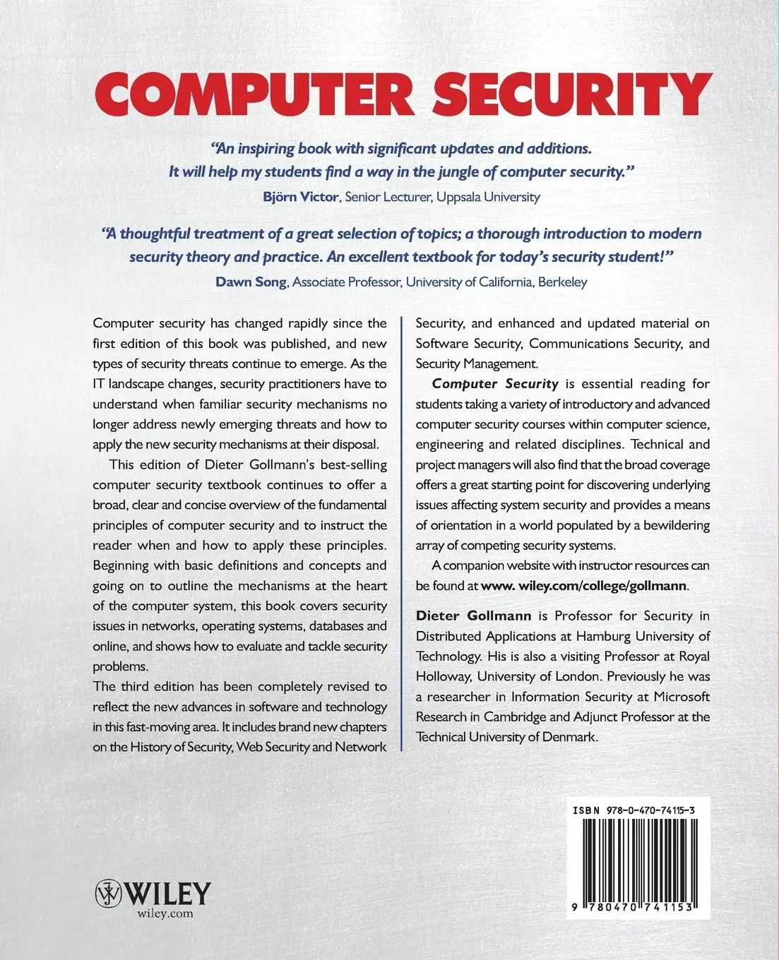 Rückseite: 9780470741153 | Computer Security | Dieter Gollmann | Taschenbuch | 456 S. | Englisch