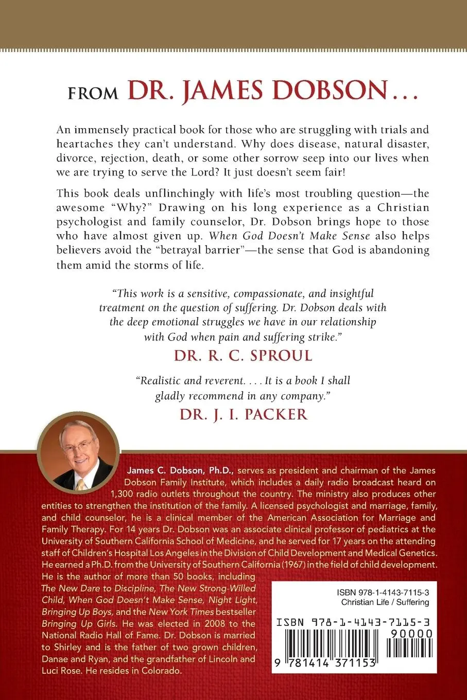 Rückseite: 9781414371153 | When God Doesn't Make Sense | James C. Dobson | Taschenbuch | Englisch