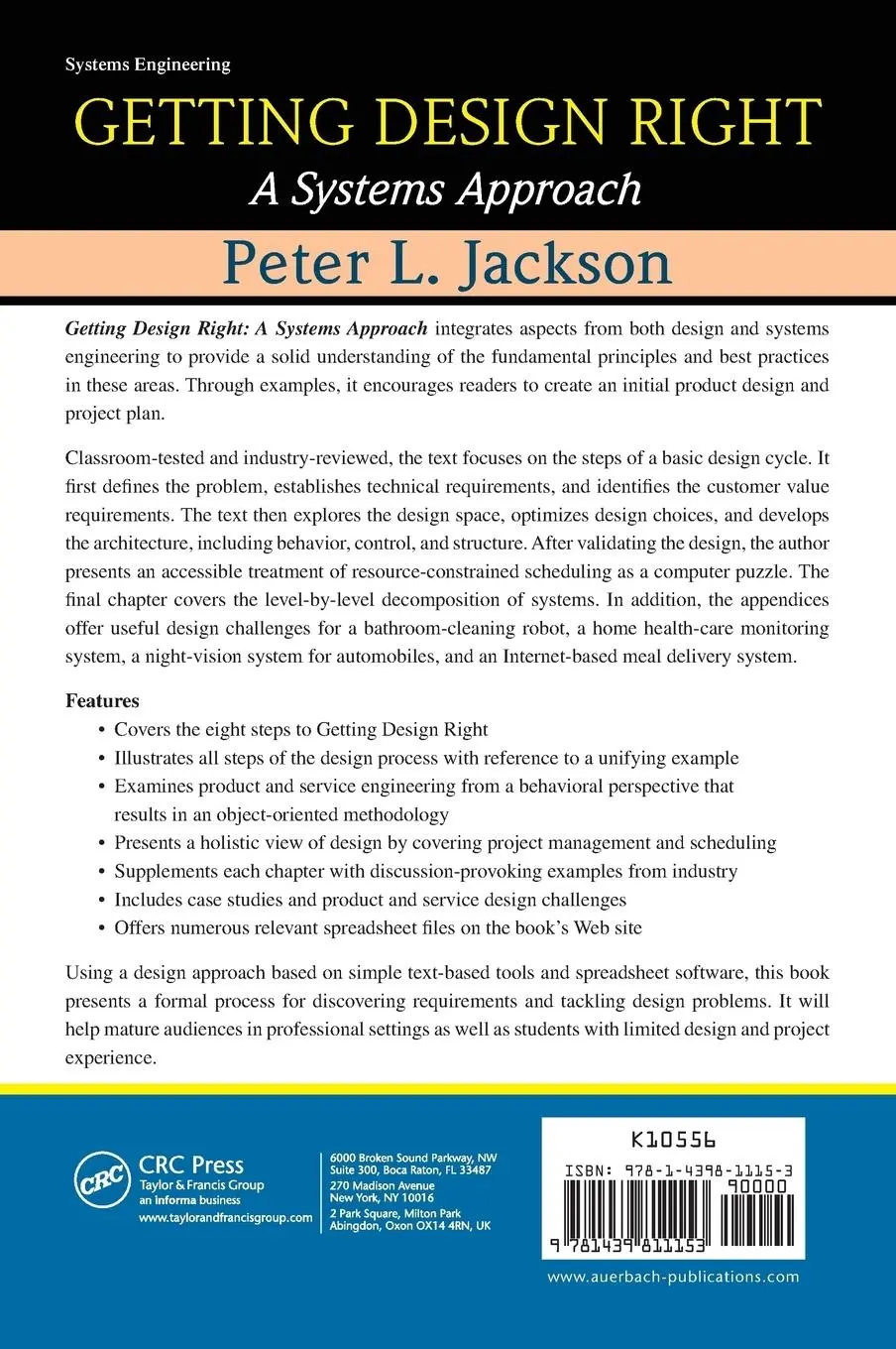 Rückseite: 9781439811153 | Getting Design Right | A Systems Approach | Peter L. Jackson | Buch