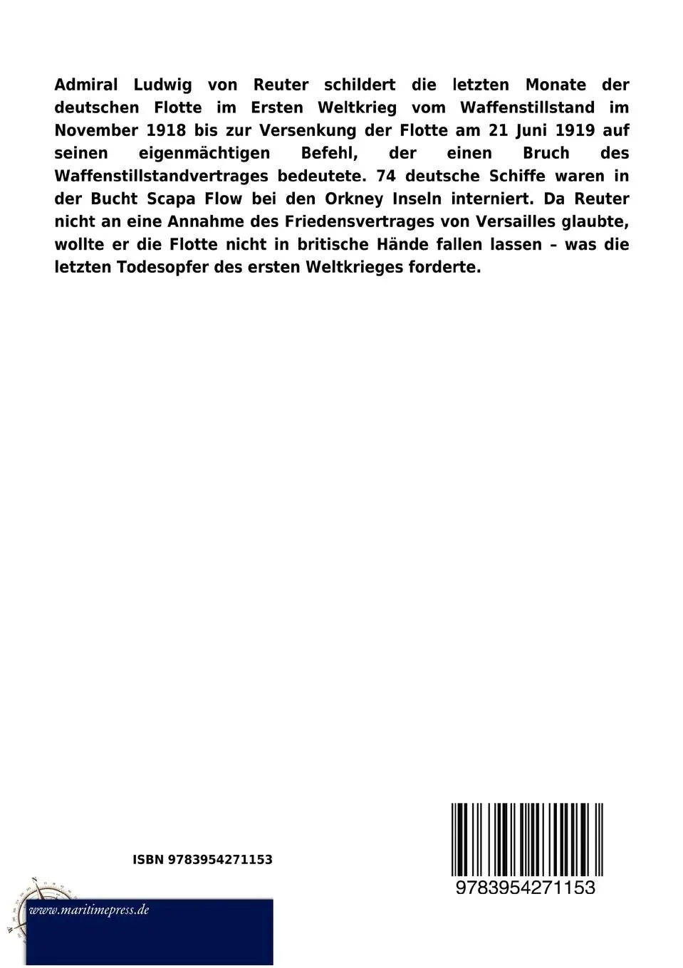 Rückseite: 9783954271153 | Scapa Flow | Ludwig Von Reuter | Taschenbuch | 164 S. | Deutsch | 2012