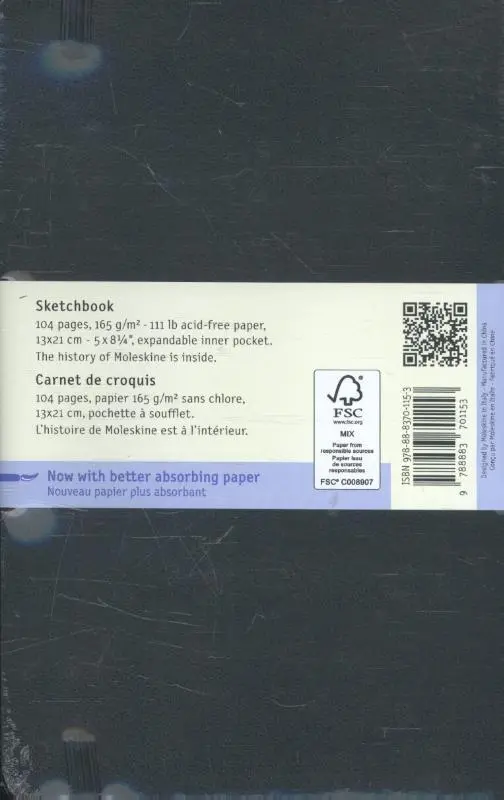 Rückseite: 9788883701153 | Moleskine. Sketch-Book | Notizbuch | Lesebändchen | 104 S. | Englisch