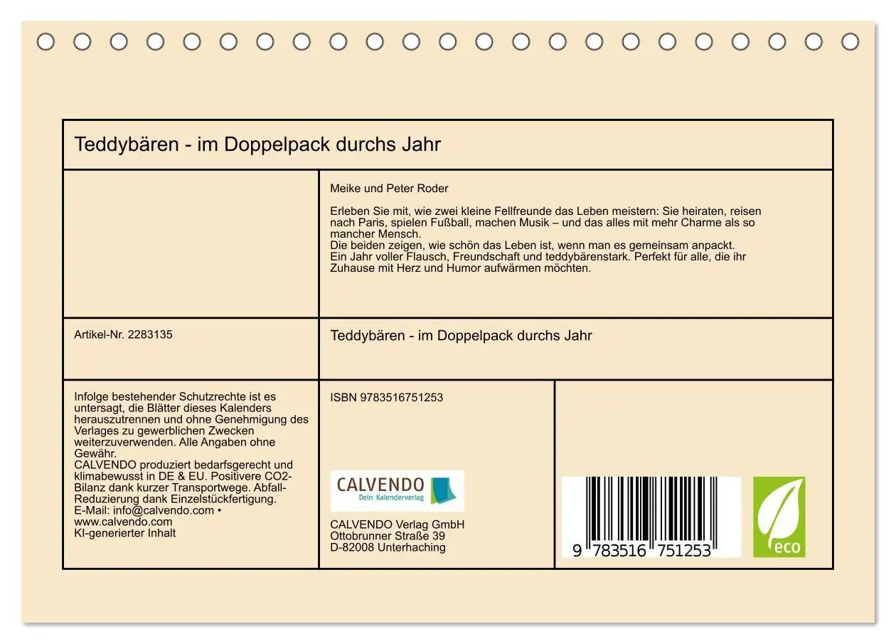 Bild: 9783516751253 | Teddybären - im Doppelpack durchs Jahr (Tischkalender 2027 DIN A5...