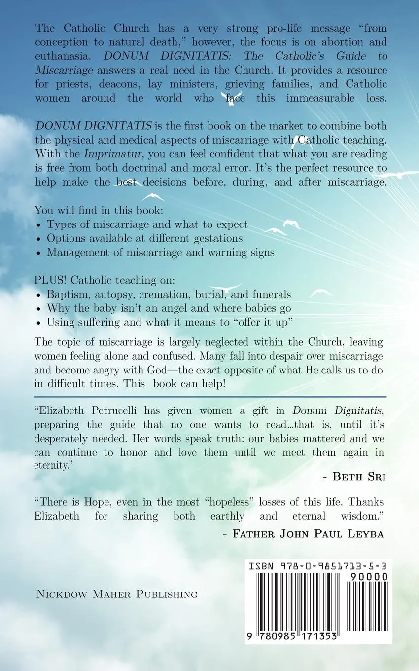 Rückseite: 9780985171353 | Donum Dignitatis | The Catholic's Guide to Miscarriage | Petrucelli