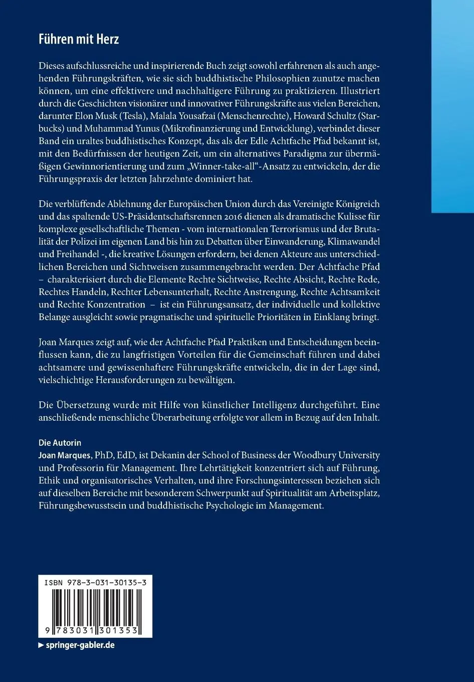 Rückseite: 9783031301353 | Führen mit Herz | Joan Marques | Taschenbuch | xi | Deutsch | 2023