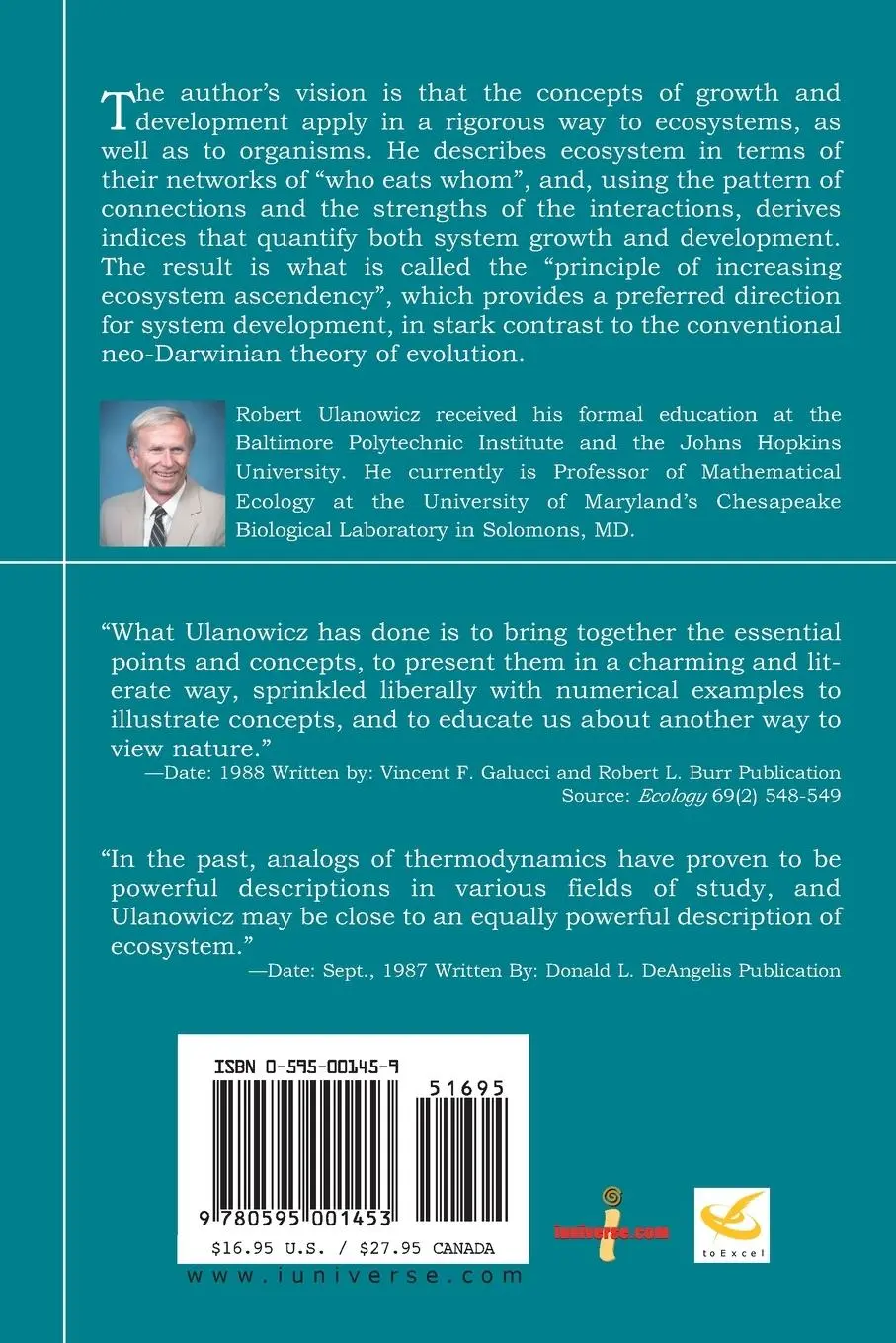 Rückseite: 9780595001453 | Growth and Development | Ecosystems Phenomenology | Ulanowicz | Buch