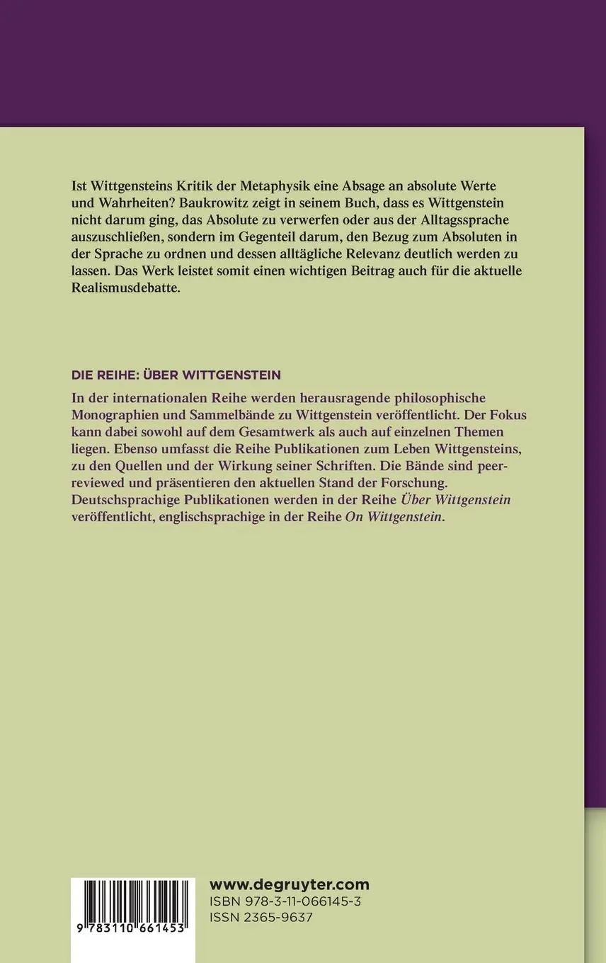Rückseite: 9783110661453 | Wittgenstein: Die ordnende Lesart | Marian Baukrowitz | Buch | XIV