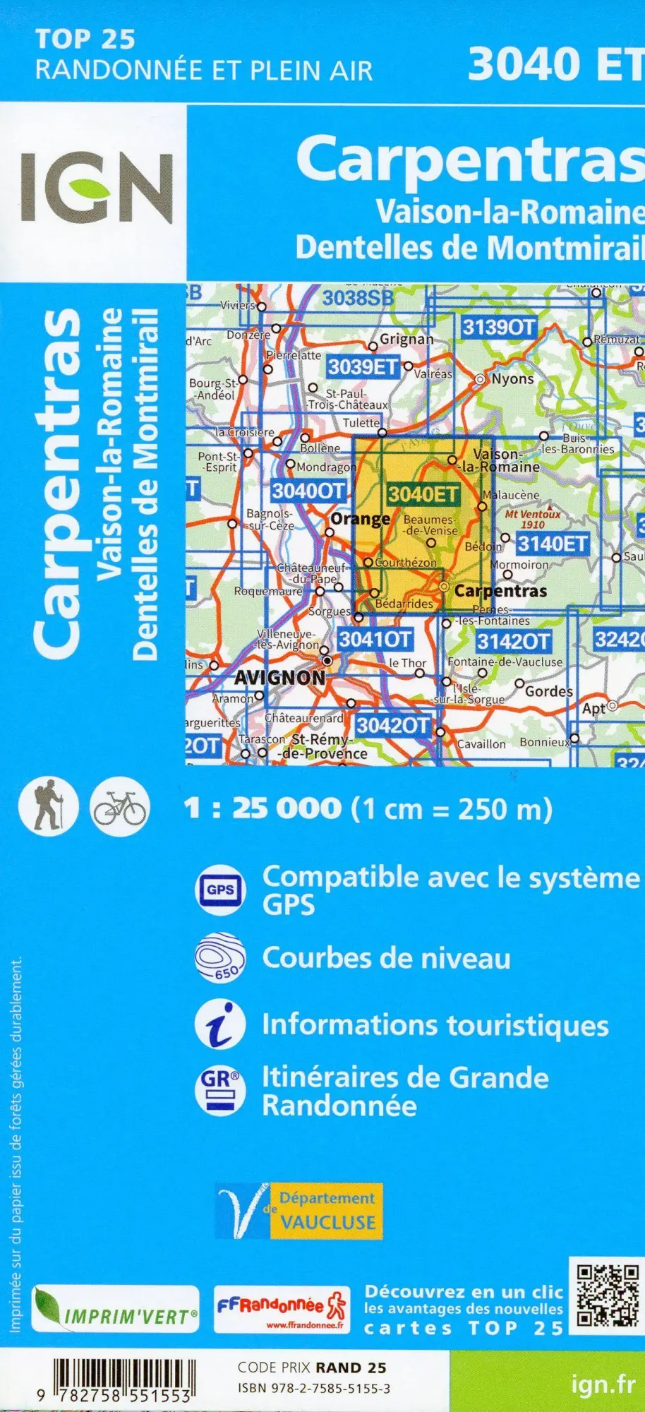 Bild: 9782758551553 | Carpentras Vaison La Romaine Dentelles de Montmirail 1:25 000 | 2021