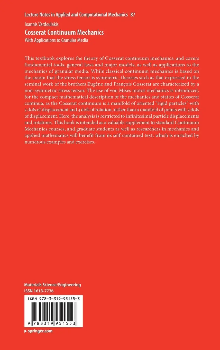 Rückseite: 9783319951553 | Cosserat Continuum Mechanics | With Applications to Granular Media