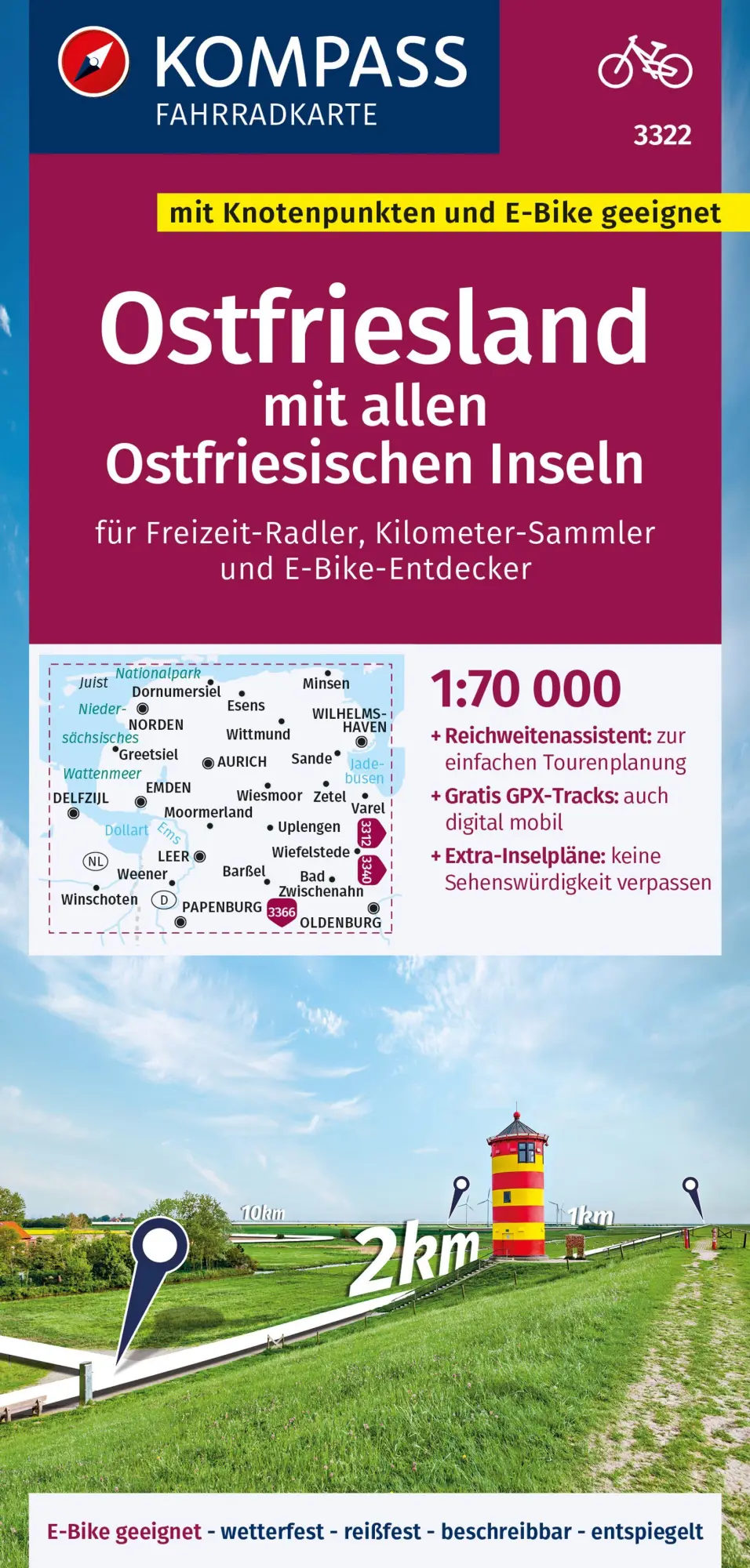Cover: 9783991541653 | KOMPASS Fahrradkarte 3322 Ostfriesland mit allen Ostfriesischen...