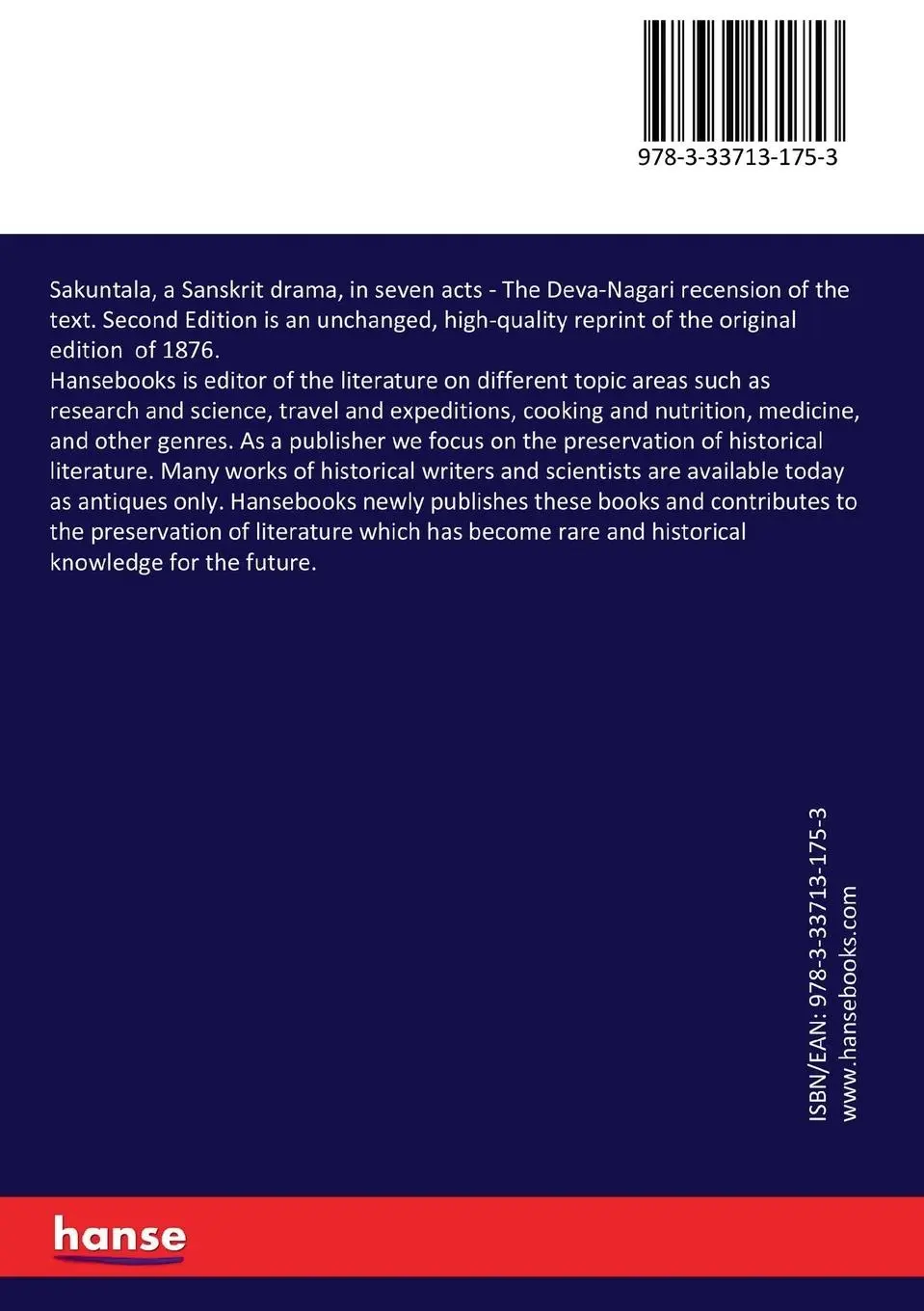 Rückseite: 9783337131753 | Sakuntala, a Sanskrit drama, in seven acts | Monier-Williams Kalidasa