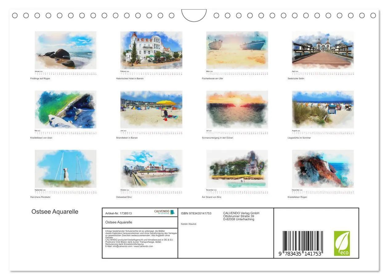 Bild: 9783435141753 | Ostsee Aquarelle (Wandkalender 2025 DIN A4 quer), CALVENDO...