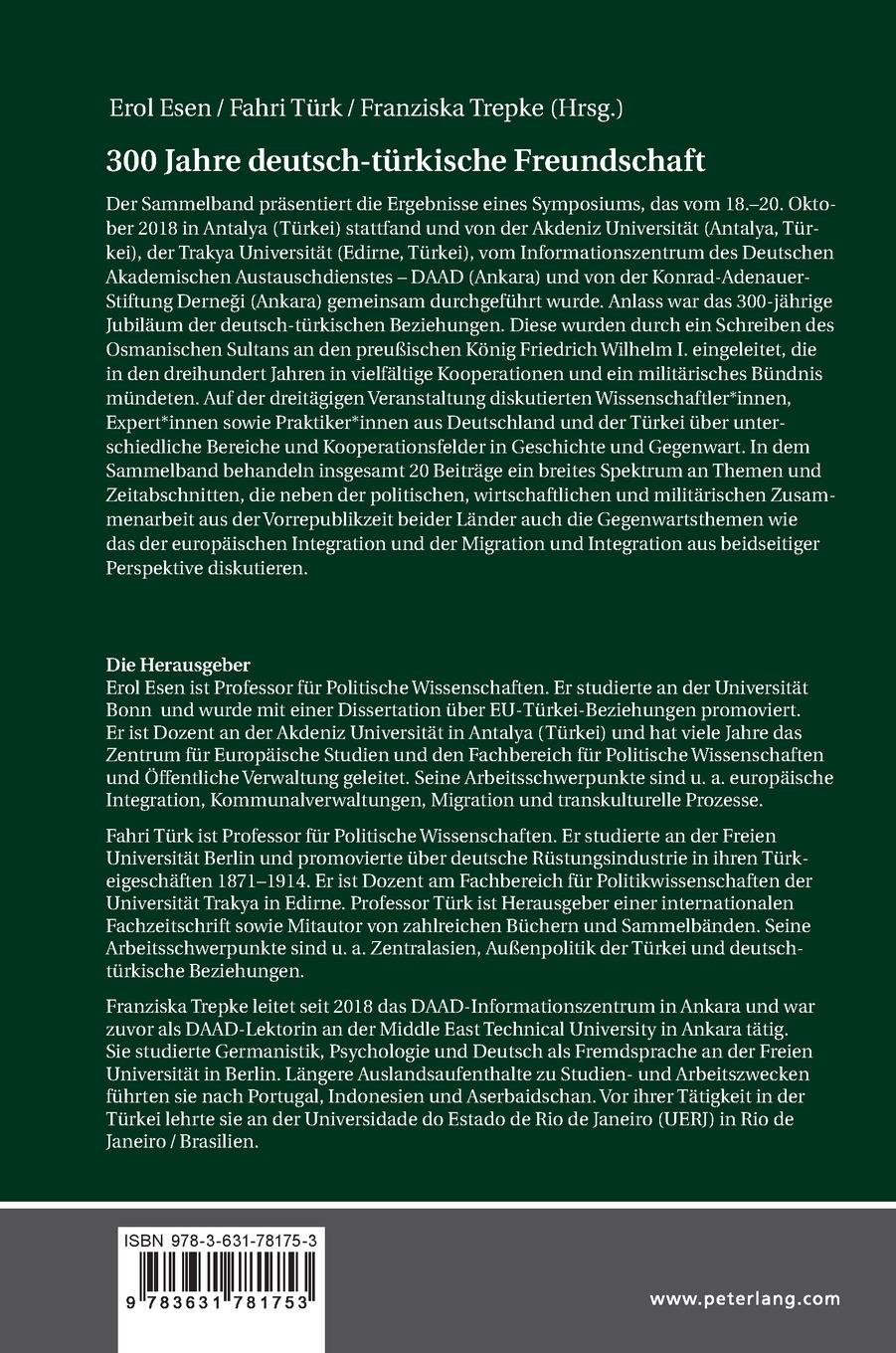 Rückseite: 9783631781753 | 300 Jahre deutsch-türkische Freundschaft | Stand und Perspektiven
