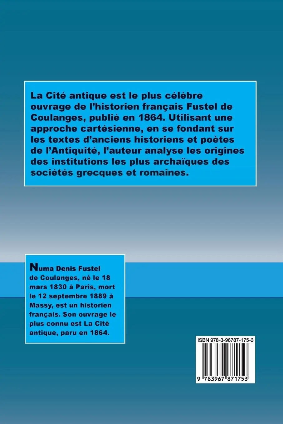 Rückseite: 9783967871753 | La Cité antique | Fustel De Coulanges | Taschenbuch | Französisch
