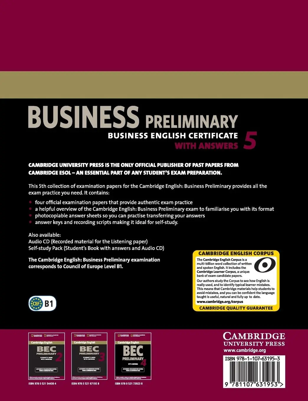 Rückseite: 9781107631953 | Cambridge English Business 5 Preliminary | Cambridge Esol | Buch